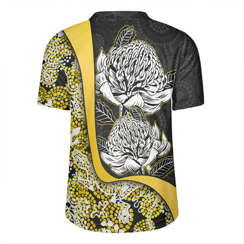 Australia  Warratah Goanna Aboriginal Rugby Jersey - Waratah Flowers With Yellow Lizards, Stones, Sand Dot Art Painting Inspired Rugby Jersey Australia  Warratah Goanna Aboriginal Rugby Jersey - Waratah Flowers With Yellow Lizards, Stones, Sand Dot Art Painting Inspired Rugby Jersey