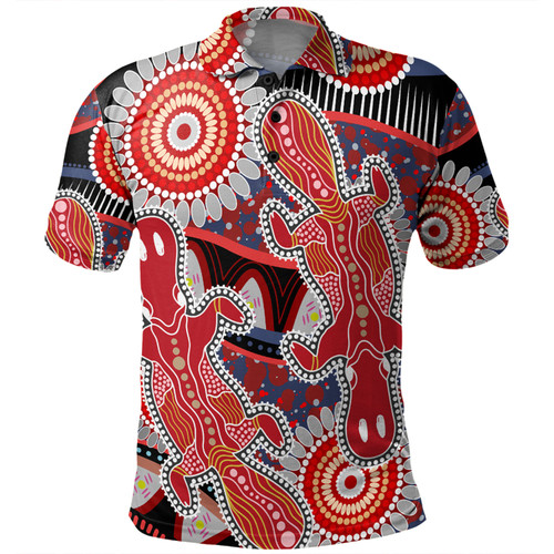 Australia Platypus Aboriginal Polo Shirt - Red Platypus With Aboriginal Art Dot Painting Patterns Inspired Polo Shirt