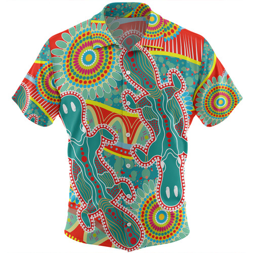 Australia Platypus Aboriginal Hawaiian Shirt - Green Platypus With Aboriginal Art Dot Painting Patterns Inspired Hawaiian Shirt