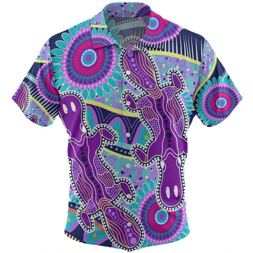 Australia Platypus Aboriginal Hawaiian Shirt - Purple Platypus With Aboriginal Art Dot Painting Patterns Inspired Hawaiian Shirt