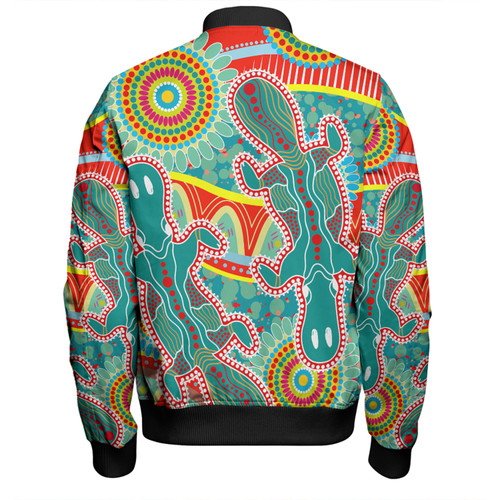 Australia Platypus Aboriginal Bomber Jacket - Green Platypus With Aboriginal Art Dot Painting Patterns Inspired Bomber Jacket Australia Platypus Aboriginal Bomber Jacket - Green Platypus With Aboriginal Art Dot Painting Patterns Inspired Bomber Jacket