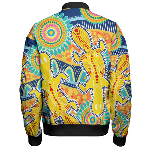 Australia Platypus Aboriginal Bomber Jacket - Yellow Platypus With Aboriginal Art Dot Painting Patterns Inspired Bomber Jacket
