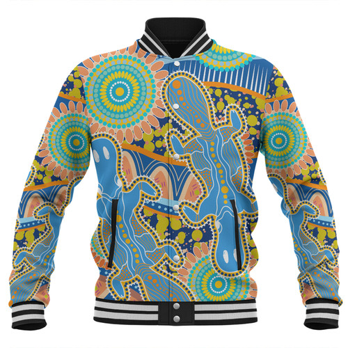 Australia Platypus Aboriginal Baseball Jacket - Blue Platypus With Aboriginal Art Dot Painting Patterns Inspired Baseball Jacket