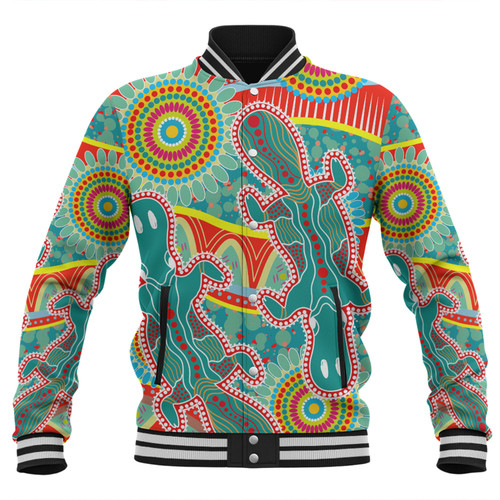 Australia Platypus Aboriginal Baseball Jacket - Green Platypus With Aboriginal Art Dot Painting Patterns Inspired Baseball Jacket