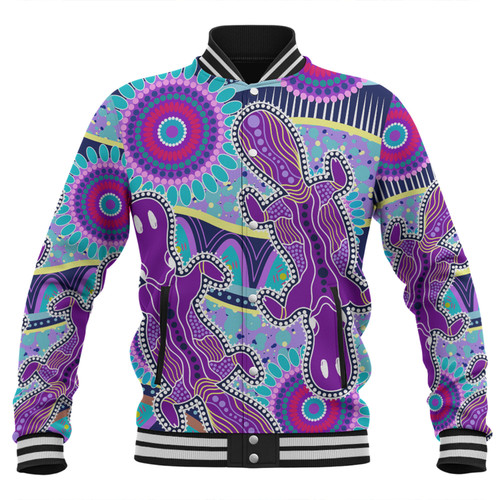 Australia Platypus Aboriginal Baseball Jacket - Purple Platypus With Aboriginal Art Dot Painting Patterns Inspired Baseball Jacket