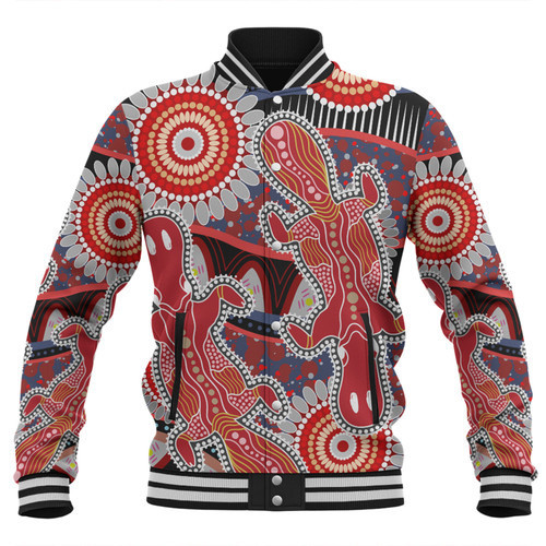 Australia Platypus Aboriginal Baseball Jacket - Red Platypus With Aboriginal Art Dot Painting Patterns Inspired Baseball Jacket