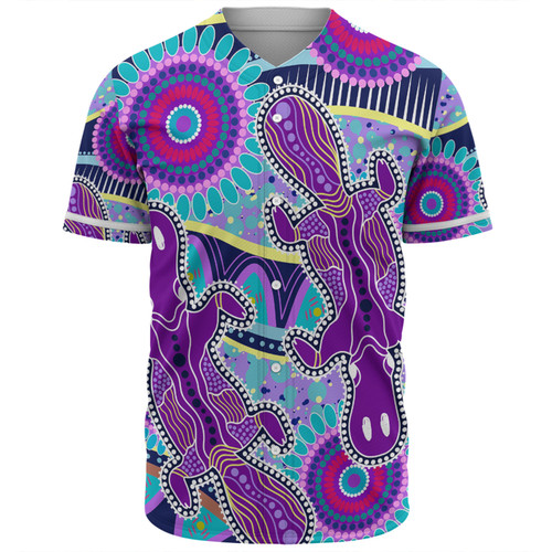 Australia Platypus Aboriginal Baseball Shirt - Purple Platypus With Aboriginal Art Dot Painting Patterns Inspired Baseball Shirt