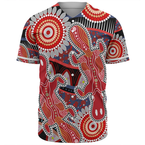 Australia Platypus Aboriginal Baseball Shirt - Red Platypus With Aboriginal Art Dot Painting Patterns Inspired Baseball Shirt