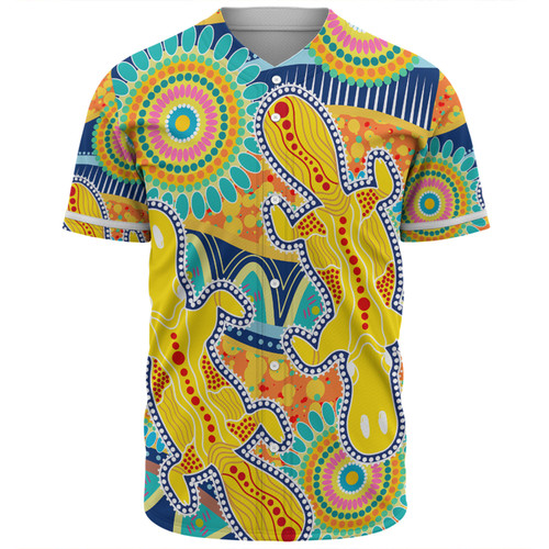 Australia Platypus Aboriginal Baseball Shirt - Yellow Platypus With Aboriginal Art Dot Painting Patterns Inspired Baseball Shirt