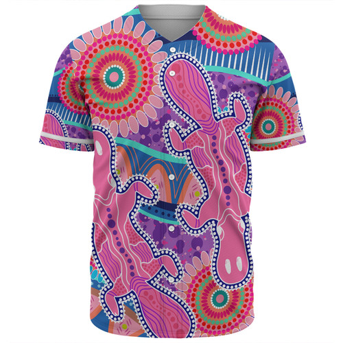 Australia Platypus Aboriginal Baseball Shirt - Pink Platypus With Aboriginal Art Dot Painting Patterns Inspired Baseball Shirt