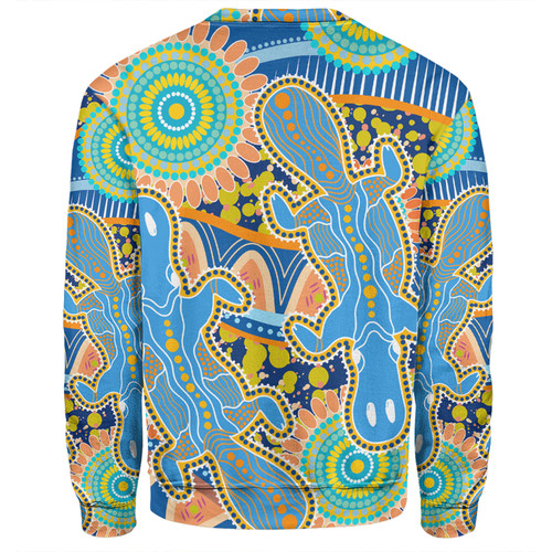 Australia Platypus Aboriginal Sweatshirt - Blue Platypus With Aboriginal Art Dot Painting Patterns Inspired Sweatshirt Australia Platypus Aboriginal Sweatshirt - Blue Platypus With Aboriginal Art Dot Painting Patterns Inspired Sweatshirt