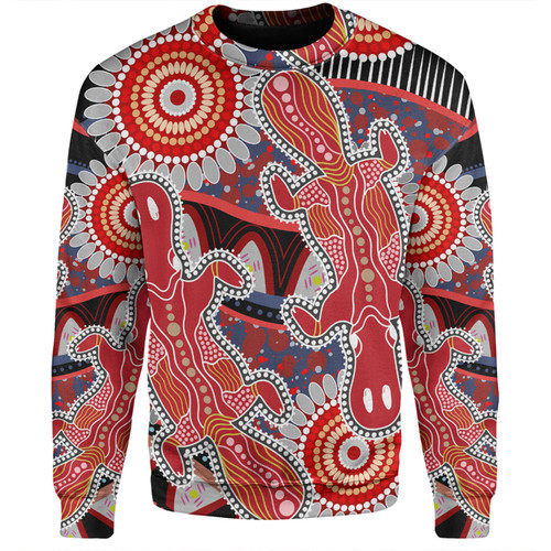 Australia Platypus Aboriginal Sweatshirt - Red Platypus With Aboriginal Art Dot Painting Patterns Inspired Sweatshirt