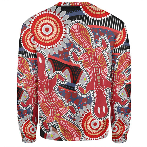 Australia Platypus Aboriginal Sweatshirt - Red Platypus With Aboriginal Art Dot Painting Patterns Inspired Sweatshirt Australia Platypus Aboriginal Sweatshirt - Red Platypus With Aboriginal Art Dot Painting Patterns Inspired Sweatshirt