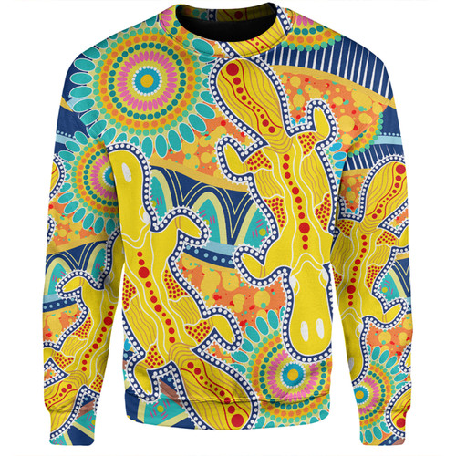 Australia Platypus Aboriginal Sweatshirt - Yellow Platypus With Aboriginal Art Dot Painting Patterns Inspired Sweatshirt
