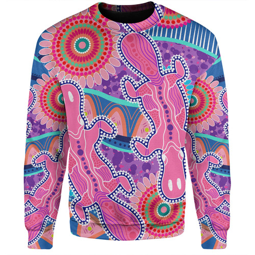 Australia Platypus Aboriginal Sweatshirt - Pink Platypus With Aboriginal Art Dot Painting Patterns Inspired Sweatshirt