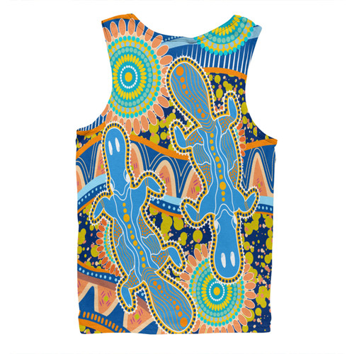 Australia Platypus Aboriginal Men Singlet - Blue Platypus With Aboriginal Art Dot Painting Patterns Inspired Men Singlet