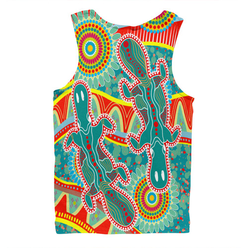 Australia Platypus Aboriginal Men Singlet - Green Platypus With Aboriginal Art Dot Painting Patterns Inspired Men Singlet