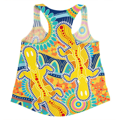 Australia Platypus Aboriginal Women Racerback Singlet - Yellow Platypus With Aboriginal Art Dot Painting Patterns Inspired Women Racerback Singlet Australia Platypus Aboriginal Women Racerback Singlet - Yellow Platypus With Aboriginal Art Dot Painting Patterns Inspired Women Racerback Singlet