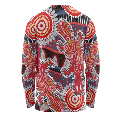 Australia Platypus Aboriginal Long Sleeve T-shirt - Red Platypus With Aboriginal Art Dot Painting Patterns Inspired Long Sleeve T-shirt Australia Platypus Aboriginal Long Sleeve T-shirt - Red Platypus With Aboriginal Art Dot Painting Patterns Inspired Long Sleeve T-shirt