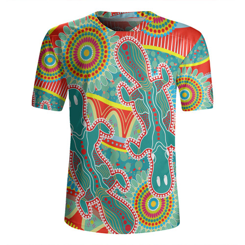 Australia Platypus Aboriginal Rugby Jersey - Green Platypus With Aboriginal Art Dot Painting Patterns Inspired Rugby Jersey