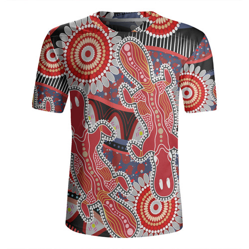 Australia Platypus Aboriginal Rugby Jersey - Red Platypus With Aboriginal Art Dot Painting Patterns Inspired Rugby Jersey