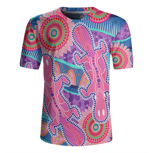 Australia Platypus Aboriginal Rugby Jersey - Pink Platypus With Aboriginal Art Dot Painting Patterns Inspired Rugby Jersey