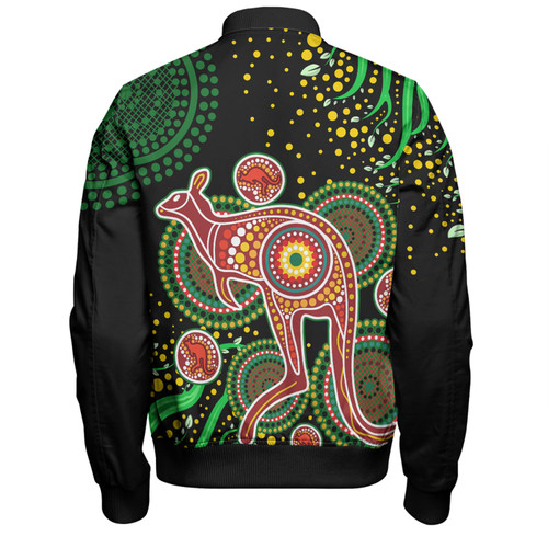 Australia Kangaroo Aboriginal Custom Bomber Jacket - Aboriginal Plant With Kangaroo Colorful Art Bomber Jacket Australia Kangaroo Aboriginal Custom Bomber Jacket - Aboriginal Plant With Kangaroo Colorful Art Bomber Jacket