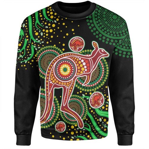 Australia Kangaroo Aboriginal Custom Sweatshirt - Aboriginal Plant With Kangaroo Colorful Art Sweatshirt