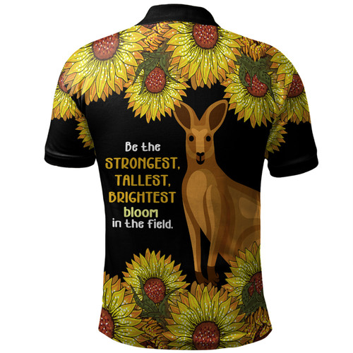 Australia Kangaroo Aboriginal Custom Polo Shirt - Aboriginal Sunflowers With Kangaroo Be The Strongest Dot Painting Art Polo Shirt Australia Kangaroo Aboriginal Custom Polo Shirt - Aboriginal Sunflowers With Kangaroo Be The Strongest Dot Painting Art Polo Shirt
