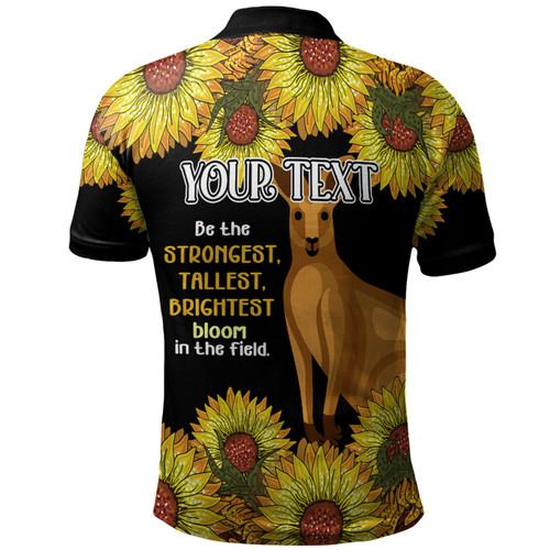 Australia Kangaroo Aboriginal Custom Polo Shirt - Aboriginal Sunflowers With Kangaroo Be The Strongest Dot Painting Art Polo Shirt Australia Kangaroo Aboriginal Custom Polo Shirt - Aboriginal Sunflowers With Kangaroo Be The Strongest Dot Painting Art Polo Shirt