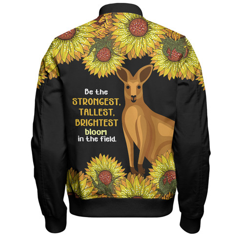 Australia Kangaroo Aboriginal Custom Bomber Jacket - Aboriginal Sunflowers With Kangaroo Be The Strongest Dot Painting Art Bomber Jacket Australia Kangaroo Aboriginal Custom Bomber Jacket - Aboriginal Sunflowers With Kangaroo Be The Strongest Dot Painting Art Bomber Jacket