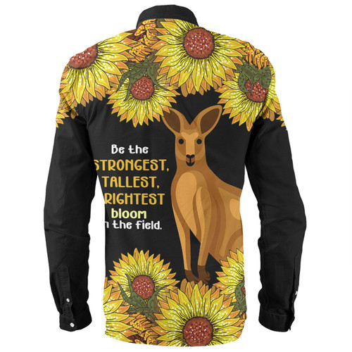 Australia Kangaroo Aboriginal Custom Long Sleeve Shirt - Aboriginal Sunflowers With Kangaroo Be The Strongest Dot Painting Art Long Sleeve Shirt Australia Kangaroo Aboriginal Custom Long Sleeve Shirt - Aboriginal Sunflowers With Kangaroo Be The Strongest Dot Painting Art Long Sleeve Shirt