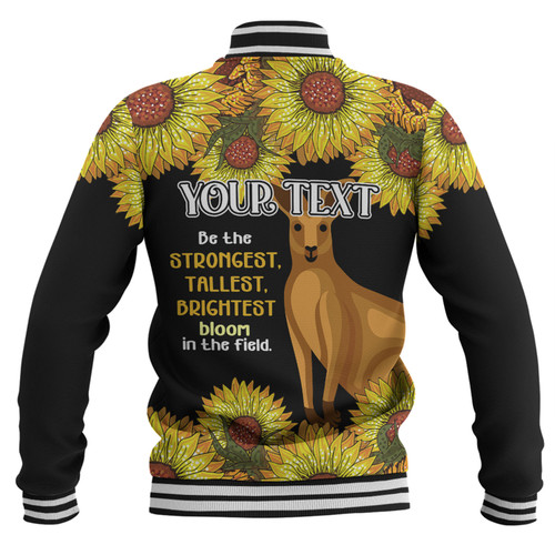 Australia Kangaroo Aboriginal Custom Baseball Jacket - Aboriginal Sunflowers With Kangaroo Be The Strongest Dot Painting Art Baseball Jacket Australia Kangaroo Aboriginal Custom Baseball Jacket - Aboriginal Sunflowers With Kangaroo Be The Strongest Dot Painting Art Baseball Jacket