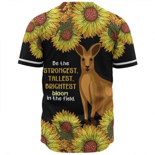 Australia Kangaroo Aboriginal Custom Baseball Shirt - Aboriginal Sunflowers With Kangaroo Be The Strongest Dot Painting Art Baseball Shirt Australia Kangaroo Aboriginal Custom Baseball Shirt - Aboriginal Sunflowers With Kangaroo Be The Strongest Dot Painting Art Baseball Shirt
