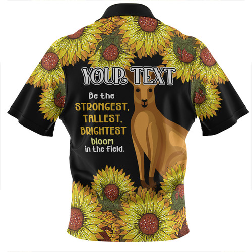 Australia Kangaroo Aboriginal Custom Zip Polo Shirt - Aboriginal Sunflowers With Kangaroo Be The Strongest Dot Painting Art Zip Polo Shirt Australia Kangaroo Aboriginal Custom Zip Polo Shirt - Aboriginal Sunflowers With Kangaroo Be The Strongest Dot Painting Art Zip Polo Shirt
