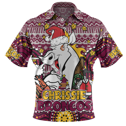 Brisbane Broncos Christmas Custom Polo Shirt - Christmas Knit Patterns Vintage Jersey Ugly Polo Shirt