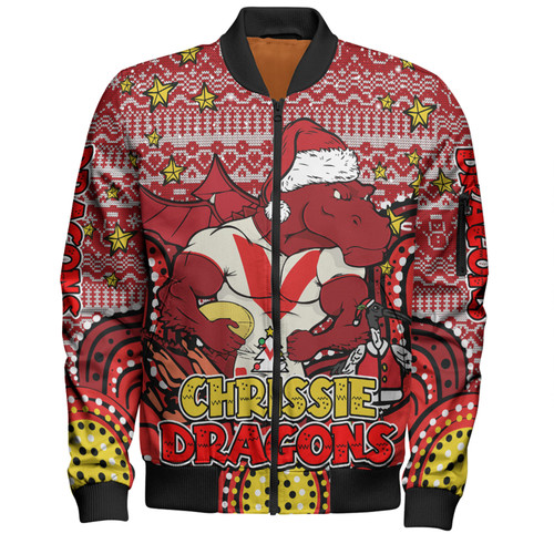 St. George Illawarra Dragons Christmas Custom Bomber Jacket - Christmas Knit Patterns Vintage Jersey Ugly Bomber Jacket