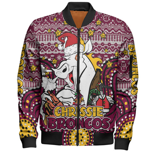 Brisbane Broncos Christmas Custom Bomber Jacket - Christmas Knit Patterns Vintage Jersey Ugly Bomber Jacket