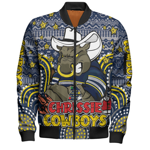 North Queensland Cowboys Christmas Custom Bomber Jacket - Christmas Knit Patterns Vintage Jersey Ugly Bomber Jacket