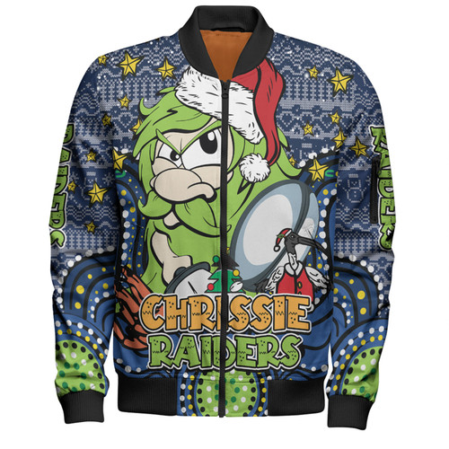 Canberra Raiders Christmas Custom Bomber Jacket - Christmas Knit Patterns Vintage Jersey Ugly Bomber Jacket