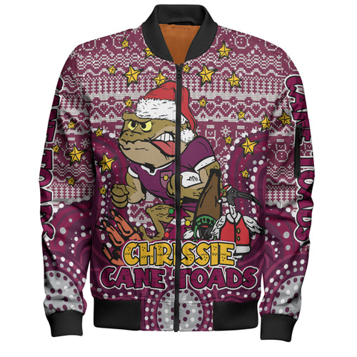Queensland Cane Toads Christmas Custom Bomber Jacket - Christmas Knit Patterns Vintage Jersey Ugly Bomber Jacket