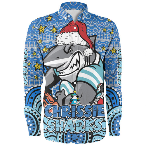 Cronulla-Sutherland Sharks Christmas Custom Long Sleeve Shirt - Christmas Knit Patterns Vintage Jersey Ugly Long Sleeve Shirt