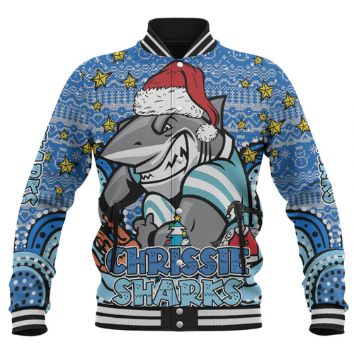 Cronulla-Sutherland Sharks Christmas Custom Baseball Jacket - Christmas Knit Patterns Vintage Jersey Ugly Baseball Jacket