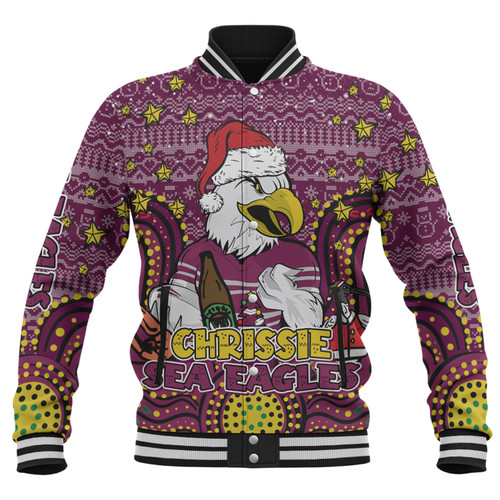 Manly Warringah Sea Eagles Christmas Custom Baseball Jacket - Christmas Knit Patterns Vintage Jersey Ugly Baseball Jacket