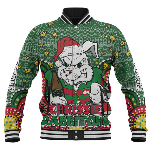 South Sydney Rabbitohs Custom Baseball Jacket - Christmas Knit Patterns Vintage Jersey Ugly Baseball Jacket