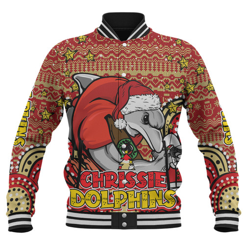 Redcliffe Dolphins Christmas Custom Baseball Jacket - Christmas Knit Patterns Vintage Jersey Ugly Baseball Jacket