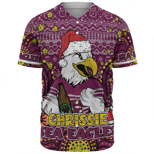Manly Warringah Sea Eagles Christmas Custom Baseball Shirt - Christmas Knit Patterns Vintage Jersey Ugly Baseball Shirt
