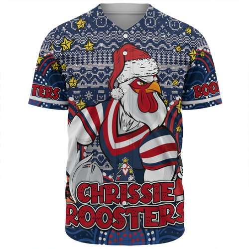 Sydney Roosters Christmas Custom Baseball Shirt - Christmas Knit Patterns Vintage Jersey Ugly Baseball Shirt