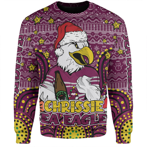 Manly Warringah Sea Eagles Christmas Custom Sweatshirt - Christmas Knit Patterns Vintage Jersey Ugly Sweatshirt