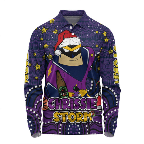 Melbourne Storm Christmas Custom Long Sleeve Polo Shirt - Christmas Knit Patterns Vintage Jersey Ugly Long Sleeve Polo Shirt